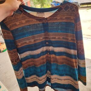 BonWorth Women's Blue and Brown Patterned Cardigan